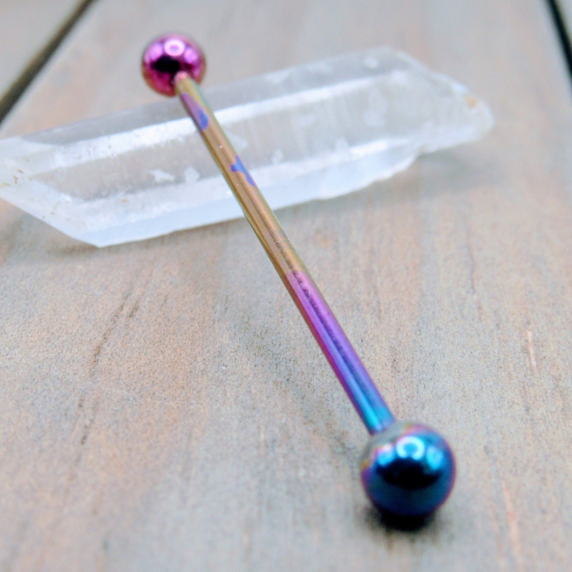 14g Rainbow titanium anodized industrial piercing barbell 5mm ball ends internally threaded scaffold bar - Siren Body Jewelry