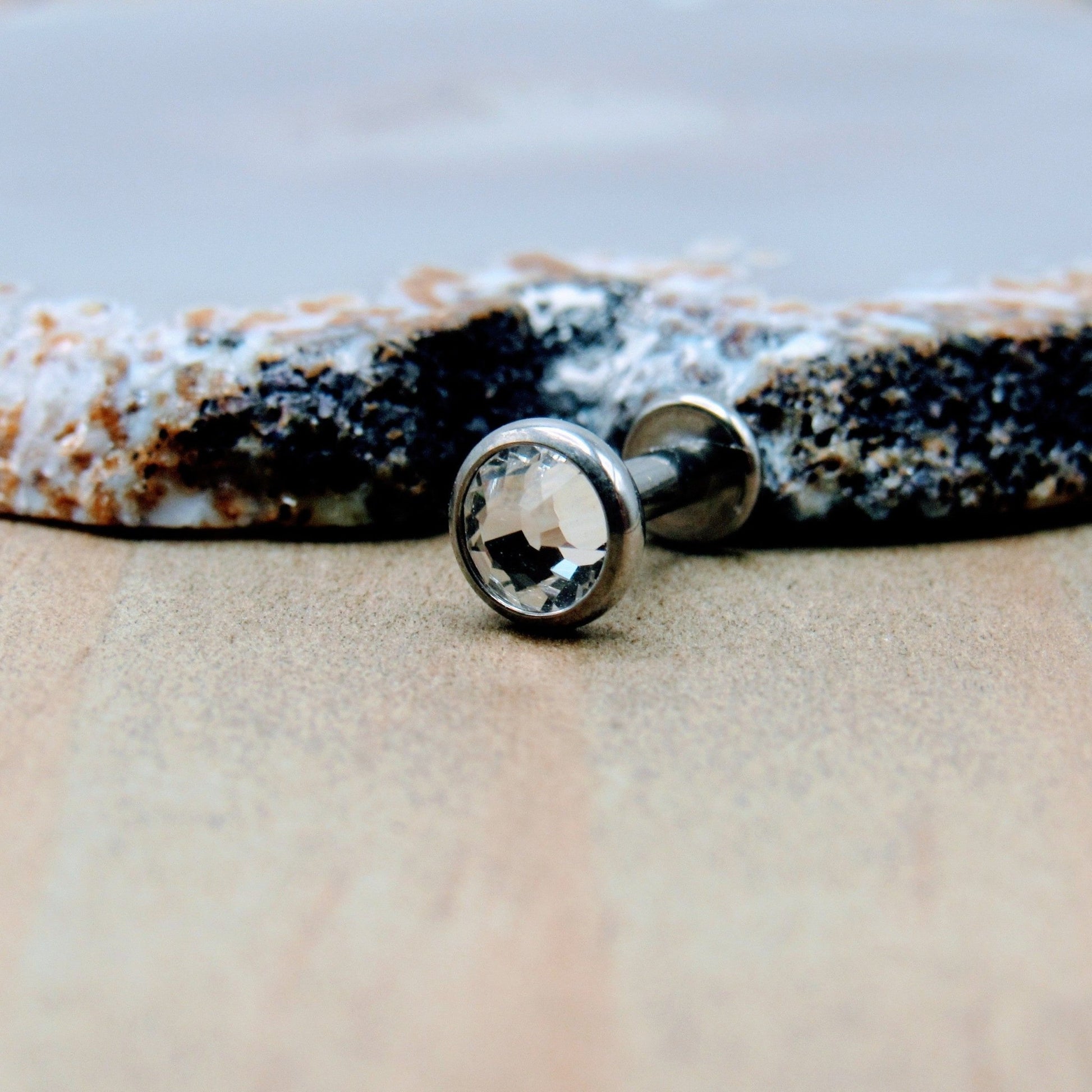 14g Titanium flat back conch piercing stud 4mm bezel set CZ gemstone p –  Siren Body Jewelry