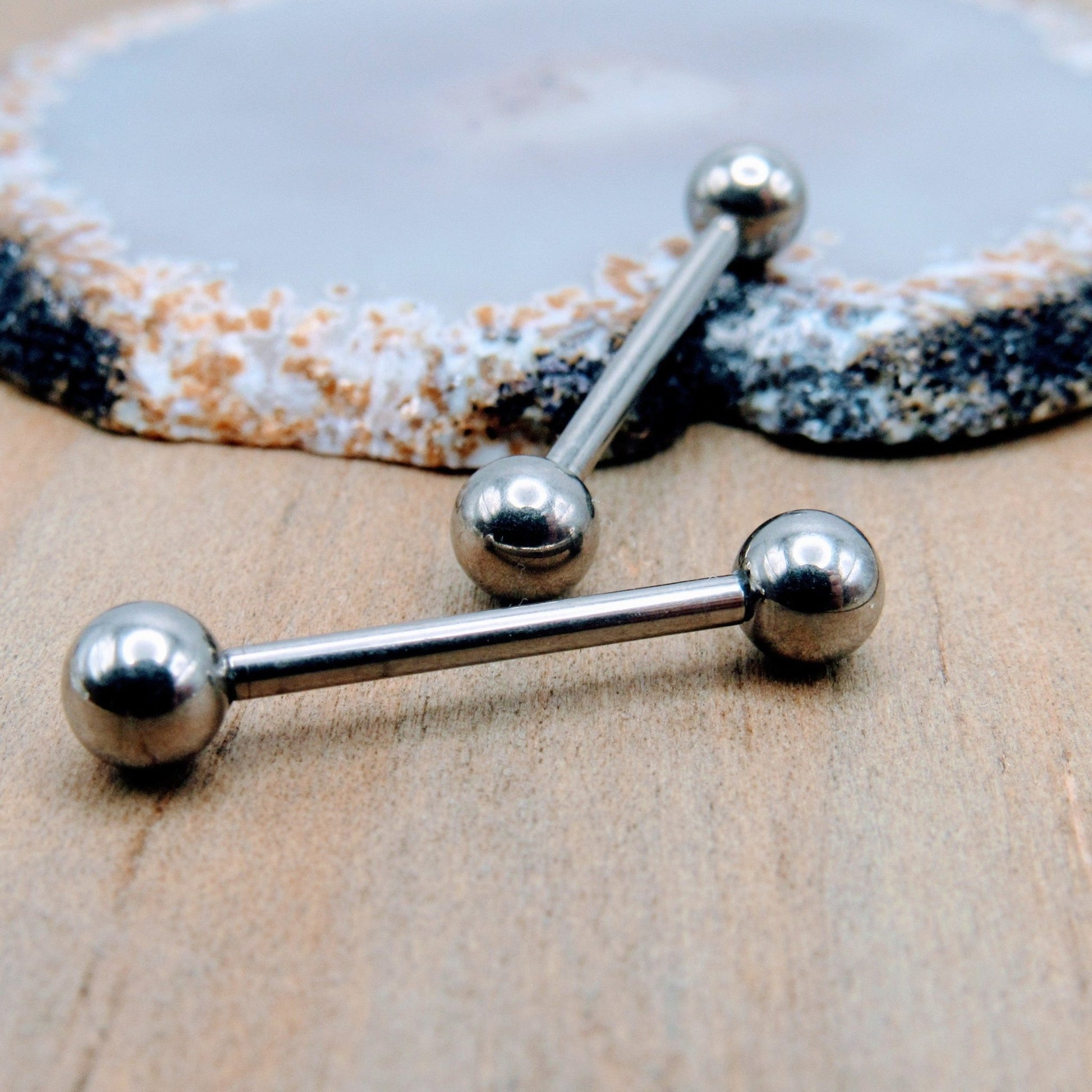 14g Titanium nipple piercing barbell set straight high polish silver internally threaded body jewelry pair - Siren Body Jewelry