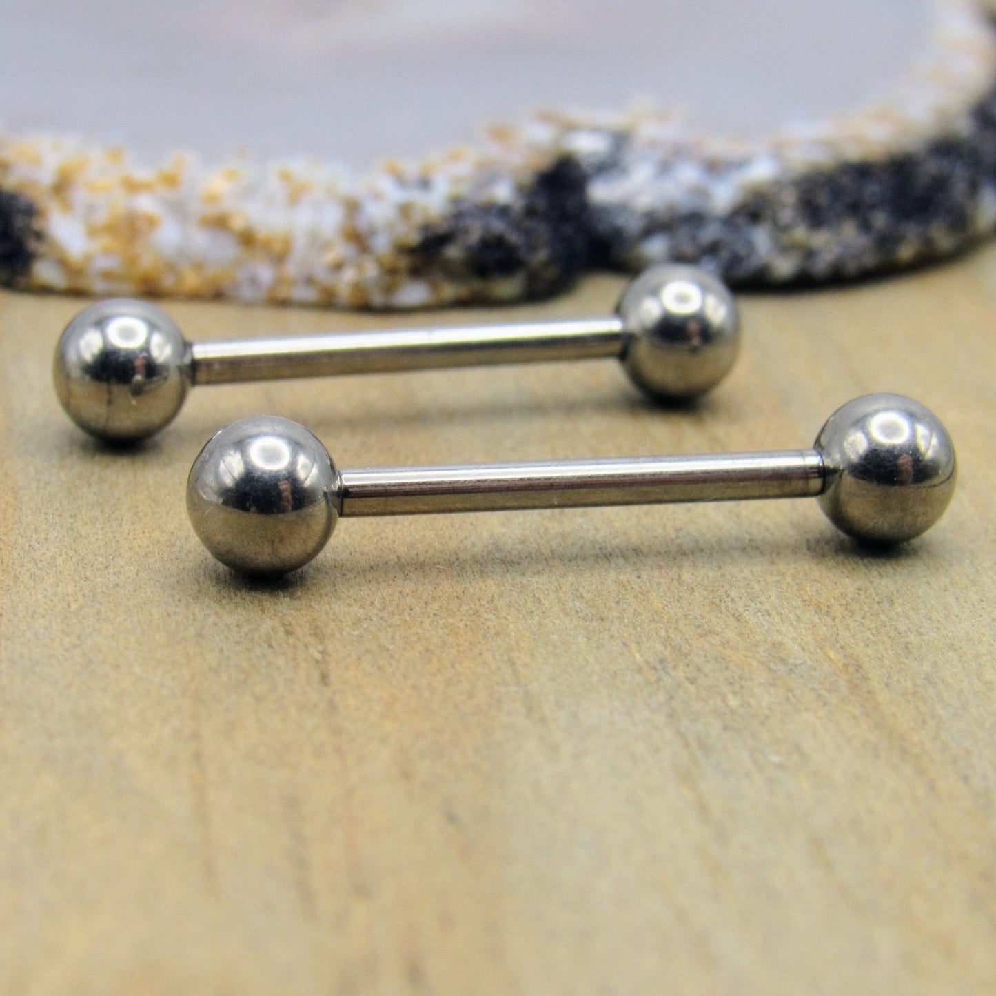 14g Titanium nipple piercing barbell set straight high polish silver internally threaded body jewelry pair - Siren Body Jewelry