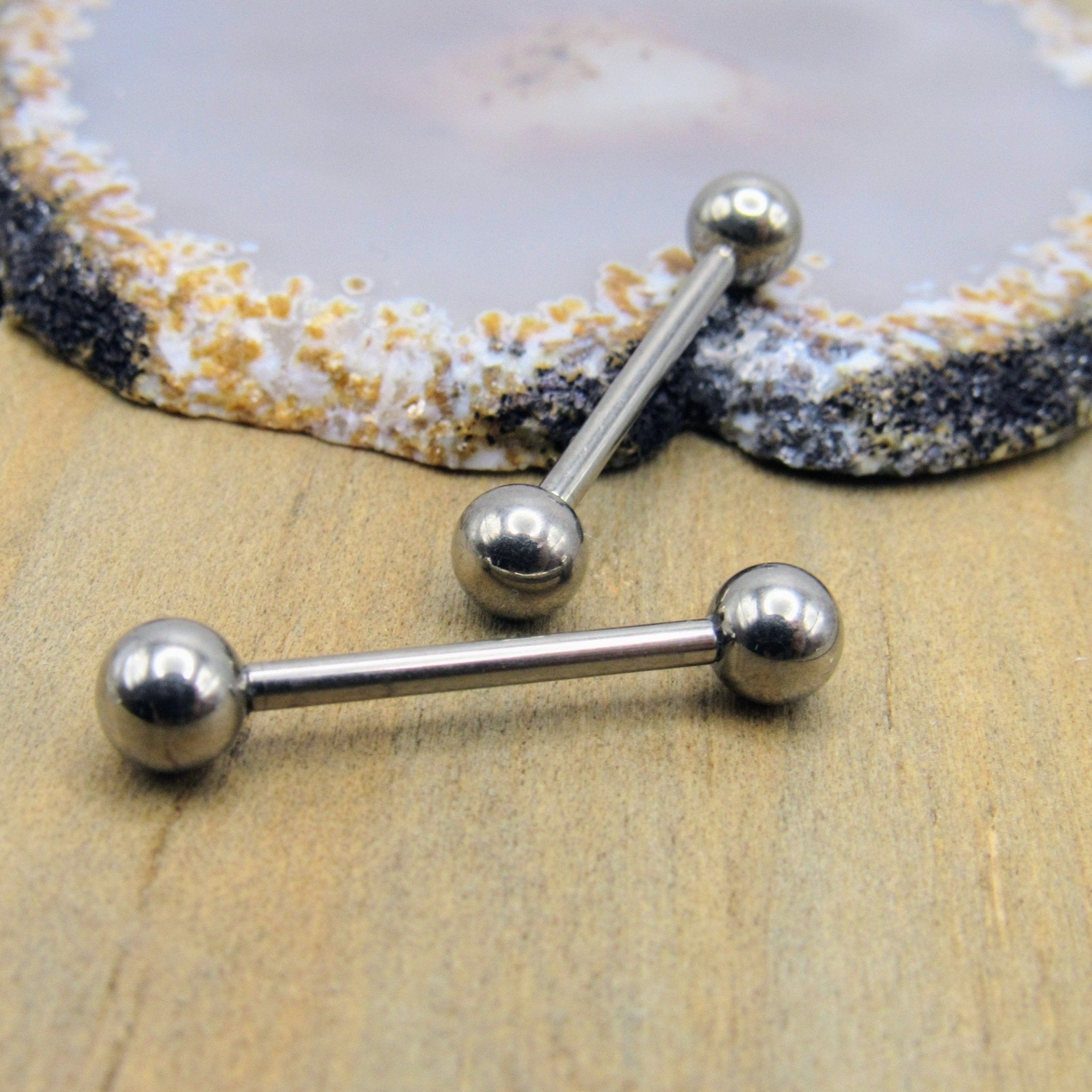 14g Titanium nipple piercing barbell set straight high polish silver i ...