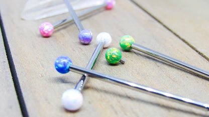 14g Titanium opal industrial piercing barbell 1 1/4"-1 1/2" pick your length color internally threaded - SirenBodyJewelry