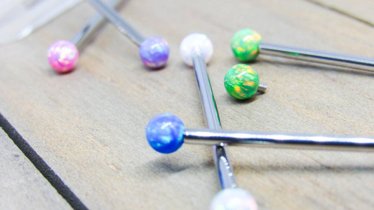14g 4mm white opal industrial piercing barbell anodized titanium