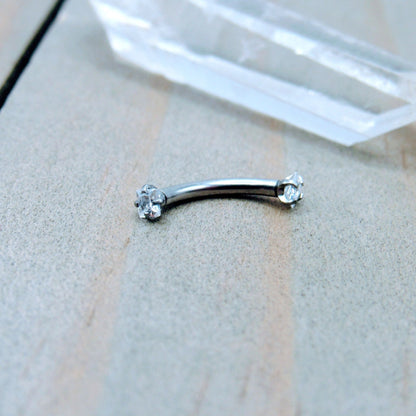 16g 2mm CZ gemstone curved barbell eyebrow rook vertical labret earring bar internally threaded curve - Siren Body Jewelry