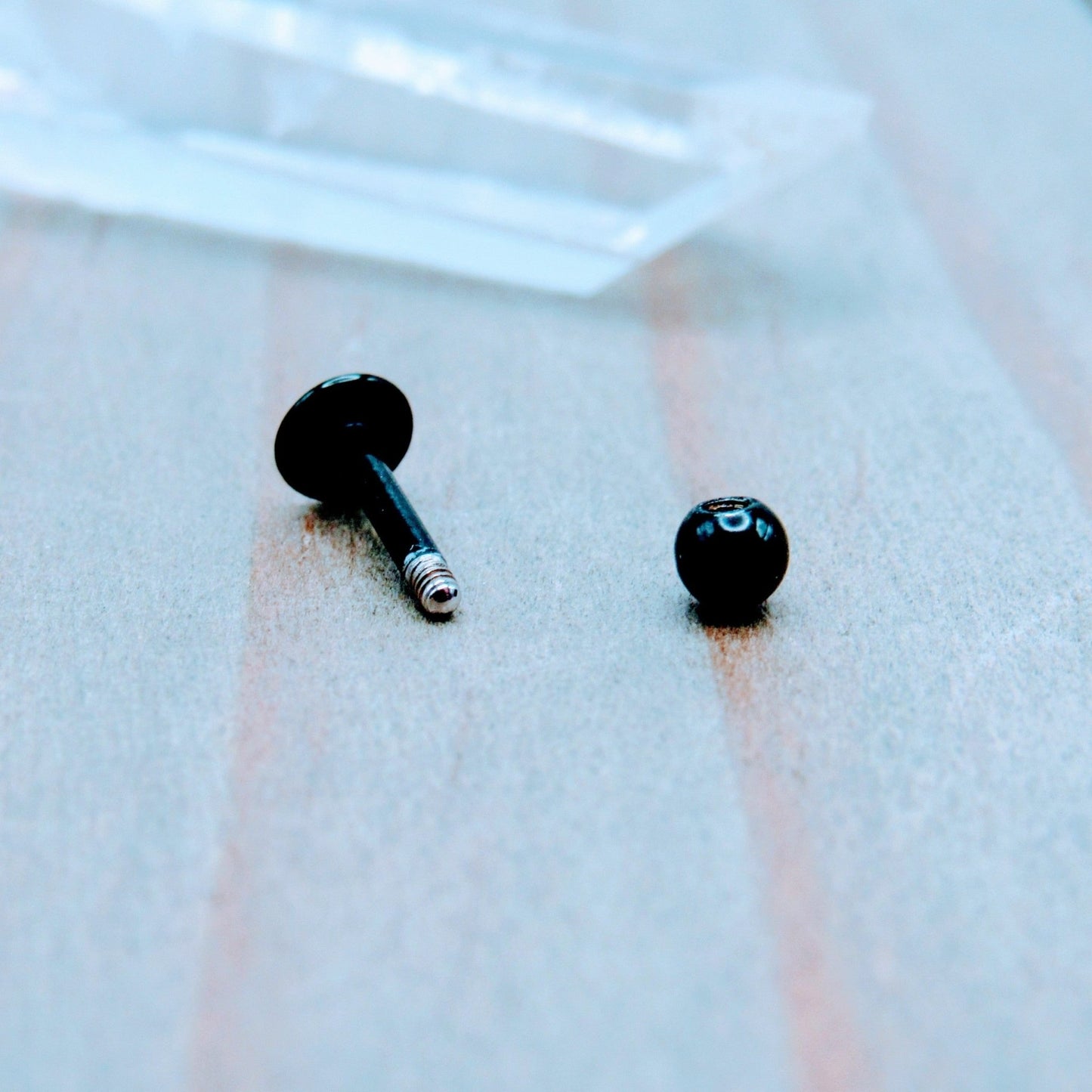 16g Black flat back labret stud earring 3mm externally threaded ball 1/4-5/16" lip piercing ring - Siren Body Jewelry