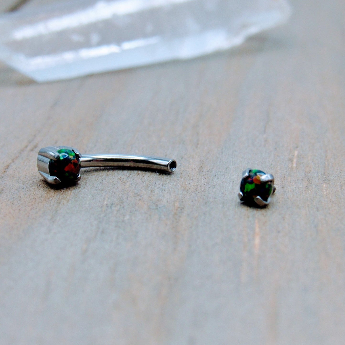 16g Black opal titanium curved barbell earring 5/16" internally threaded rook eyebrow vertical labret jewelry - Siren Body Jewelry