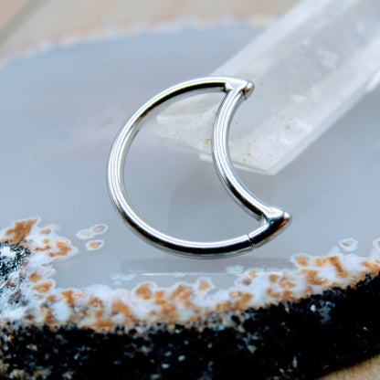 16g Crescent moon daith piercing seam ring 316L stainless steel earlobe piercing hoop easy bend - Siren Body Jewelry