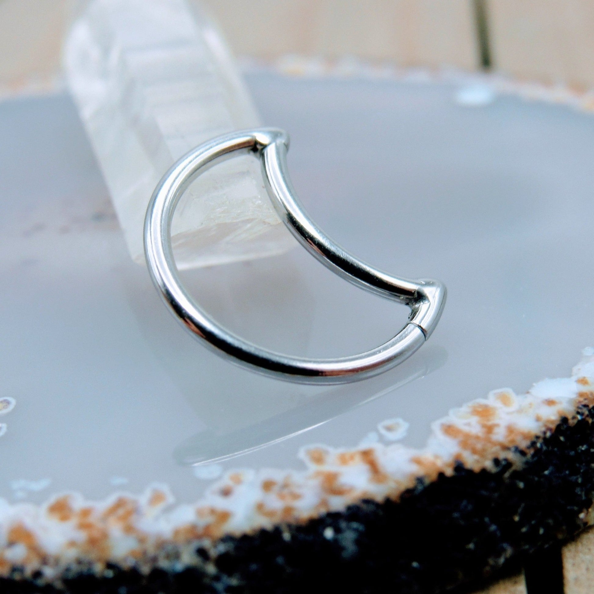 16g Crescent moon daith piercing seam ring 316L stainless steel earlobe piercing hoop easy bend - Siren Body Jewelry