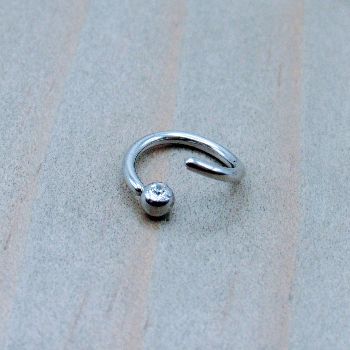 16g CZ gemstone forward facing fixed bead ring hoop earring 316L stainless steel annealed piercing jewelry - Siren Body Jewelry