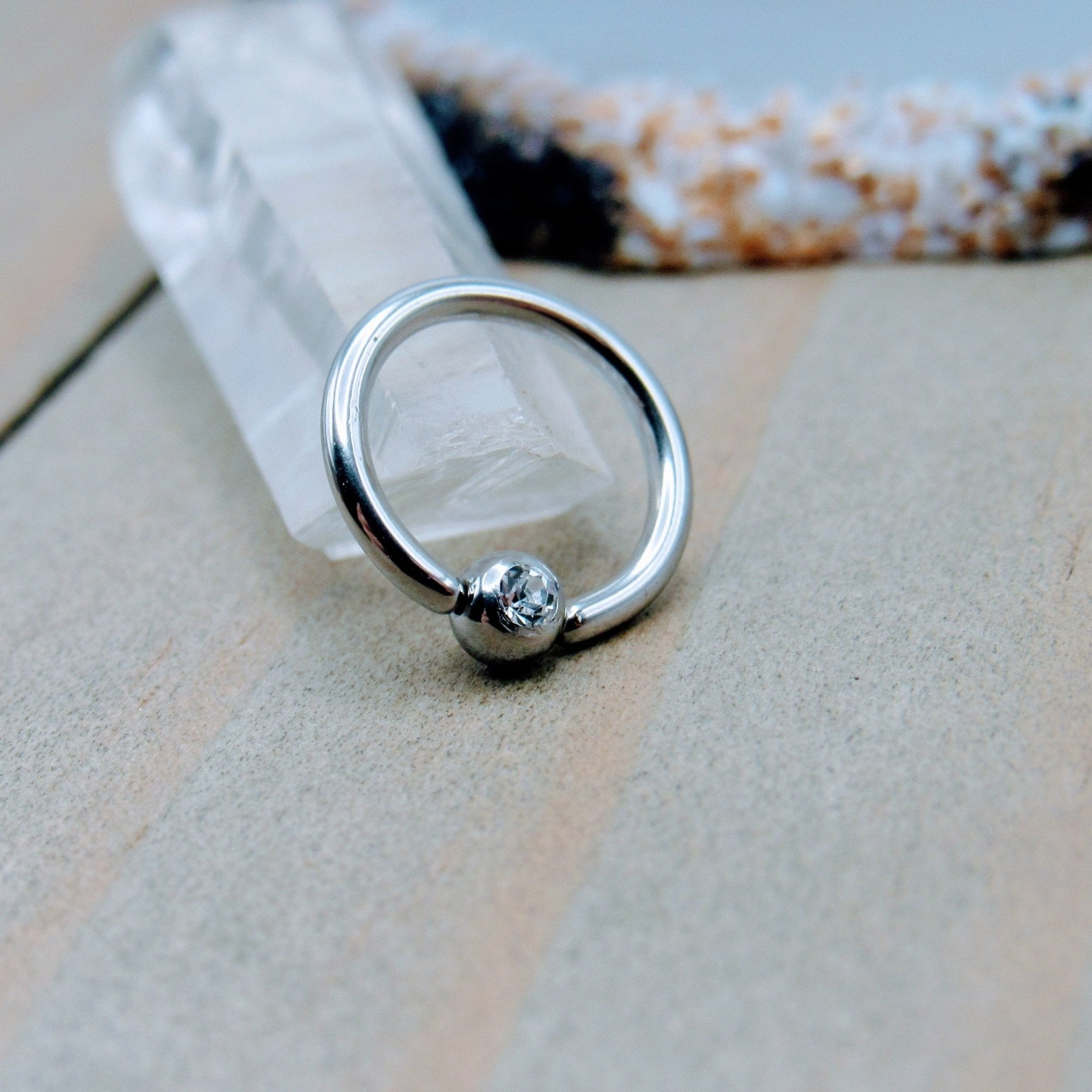 Annealed 16g Gemstone Fixed Bead Ring Piercing Hoop Earring Stainless Steel