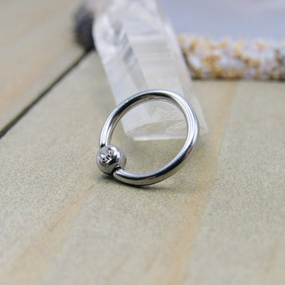 16g CZ gemstone forward facing fixed bead ring hoop earring 316L stainless steel annealed piercing jewelry - Siren Body Jewelry