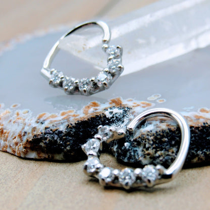 16g Daith ear piercing heart shaped gemstone hoop earring 3/8" annealed seam ring prong set cz gems 316L stainless steel - Siren Body Jewelry