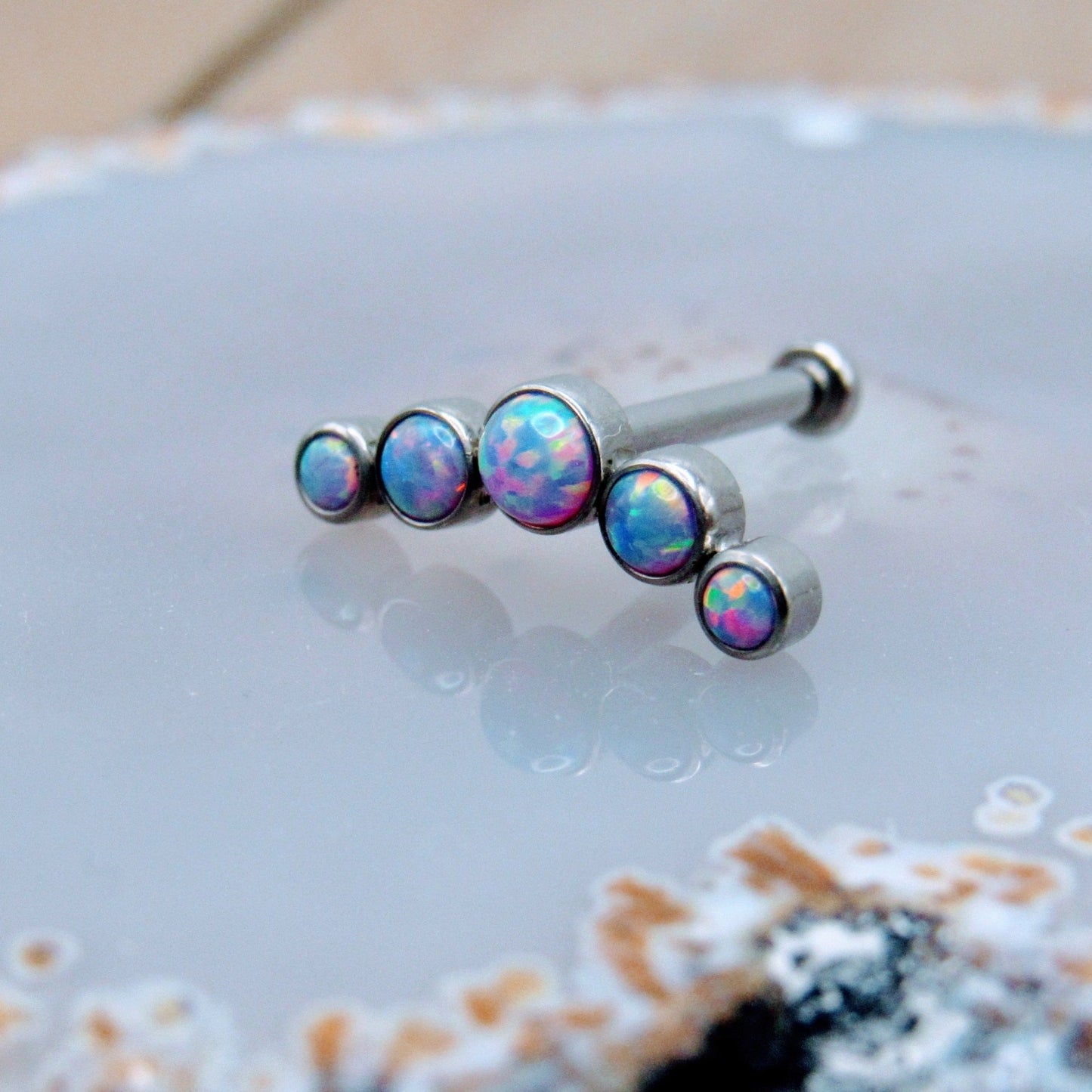 16g Purple opal cluster cartilage helix piercing stud titanium flat back labret conch earring jewelry - Siren Body Jewelry