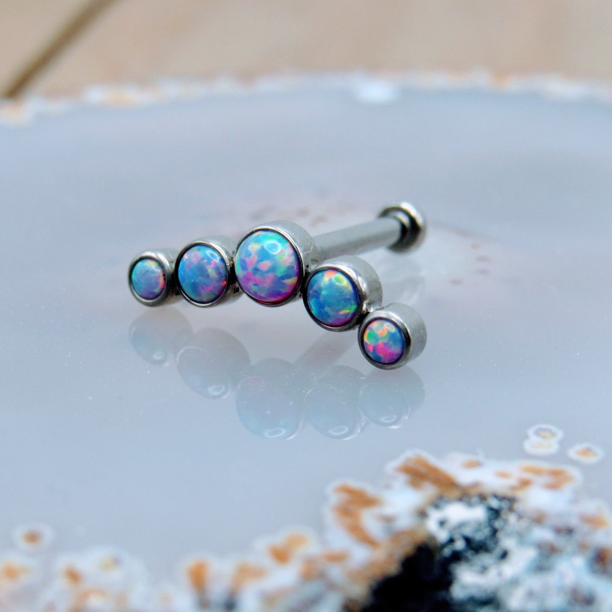 16g Purple opal cluster cartilage helix piercing stud titanium flat back labret conch earring jewelry - Siren Body Jewelry