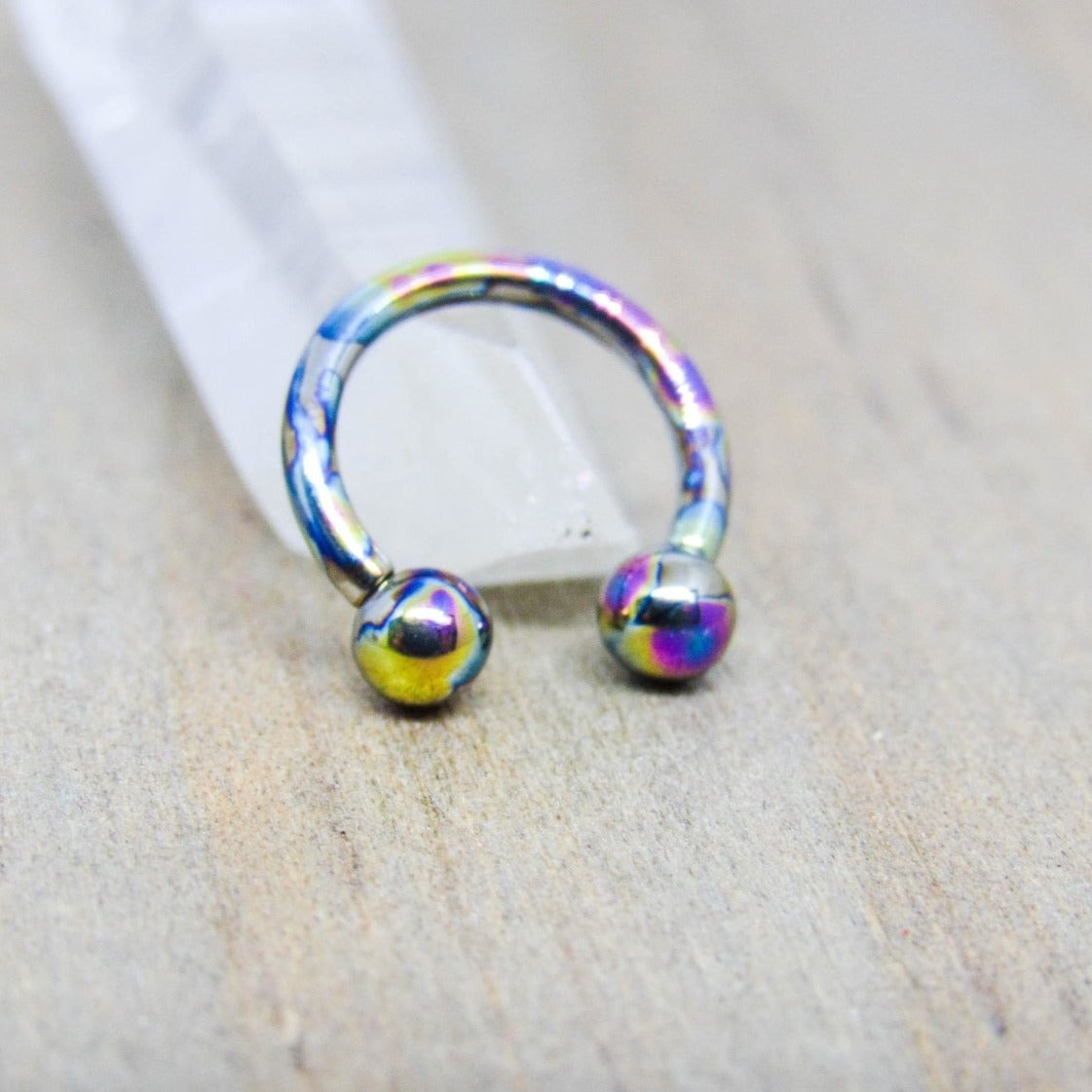 16g titanium anodized oilslick circular barbell piercing hoop ring