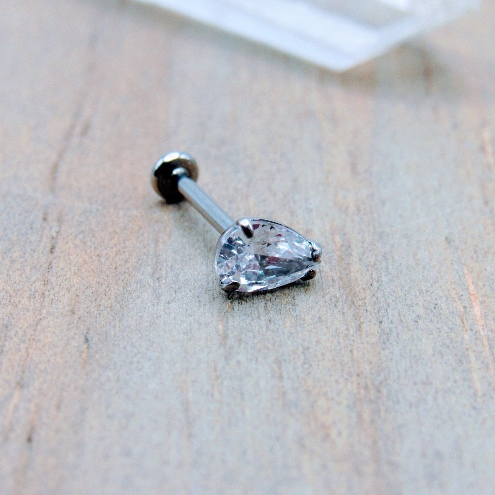 16g Titanium flat back earring stud pear teardrop shaped crystal clear gemstone conch helix philtrum earlobe earring 1/4"-5/16" - Siren Body Jewelry
