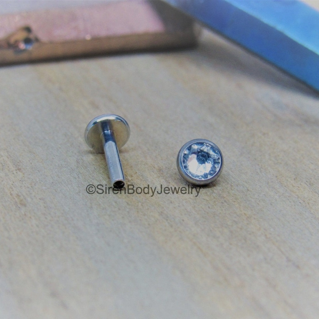 16g 4mm bezel set clear gemstone flat back labret stud earring