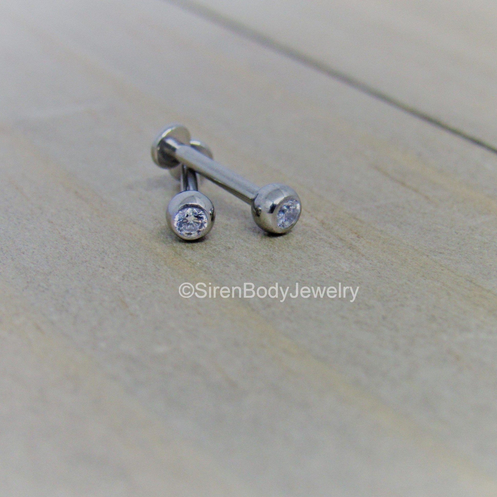 Titanium gemstone flat back labret stud earrings 16g 5/16-3/8 intern –  Siren Body Jewelry
