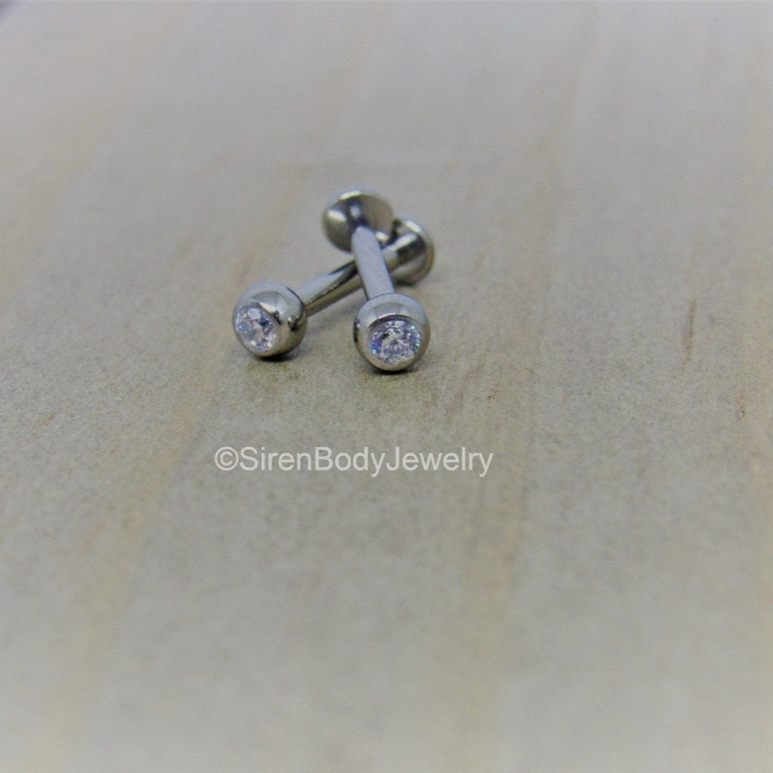 16g titanium flat back labret earring stud set high polish silver gemstone beads