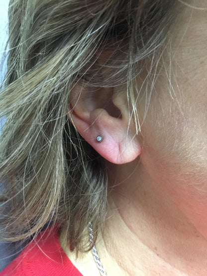 16g Titanium flat back labret stud 5/16" 3mm gem bead internally threaded earlobe helix conch tragus earring - SirenBodyJewelry