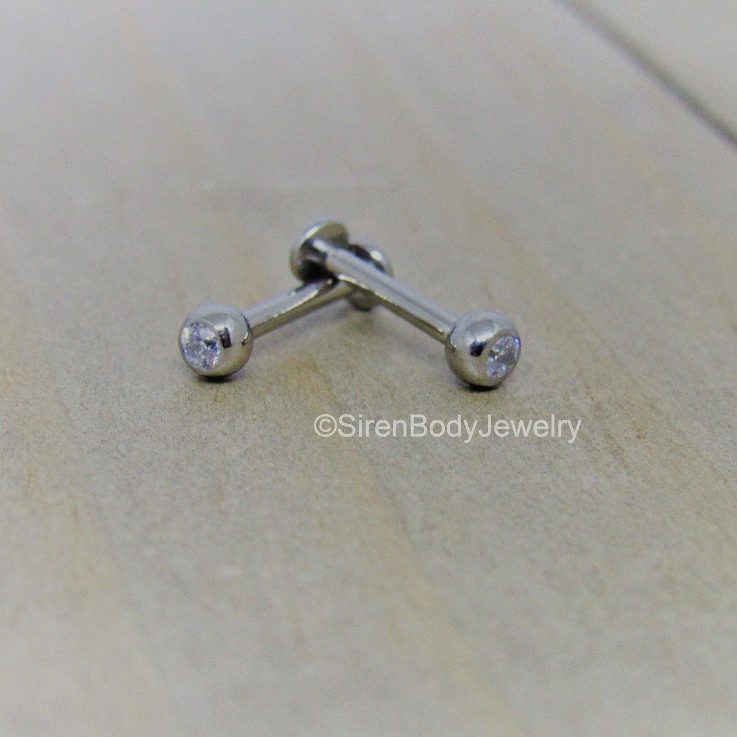 16g Titanium flat back labret stud 5/16" 3mm gem bead internally threaded earlobe helix conch tragus earring - SirenBodyJewelry