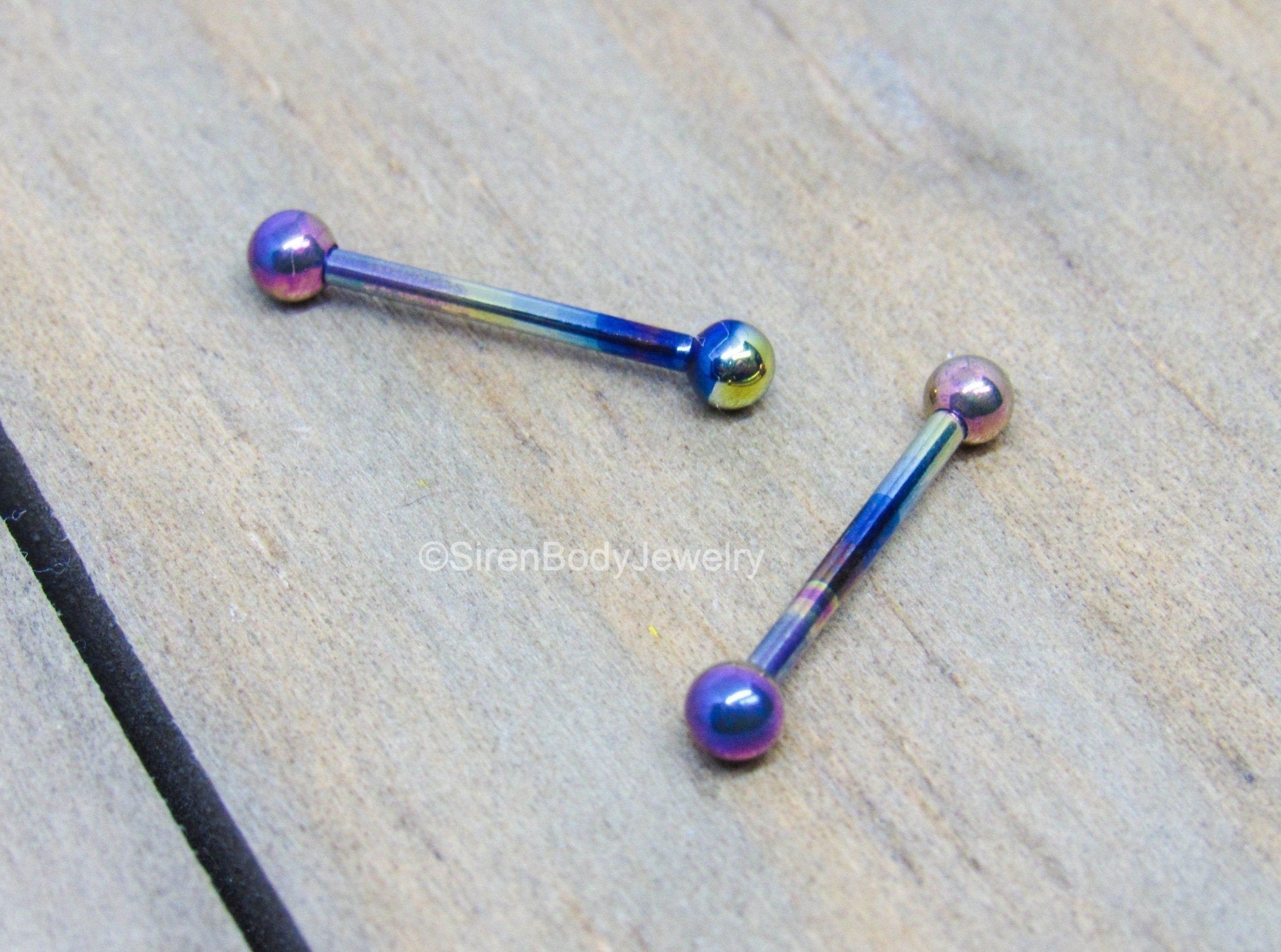 14g Pink Opal Nipple Barbell Pair Titanium Internally Threaded Anodized Ice Blue newest Finish