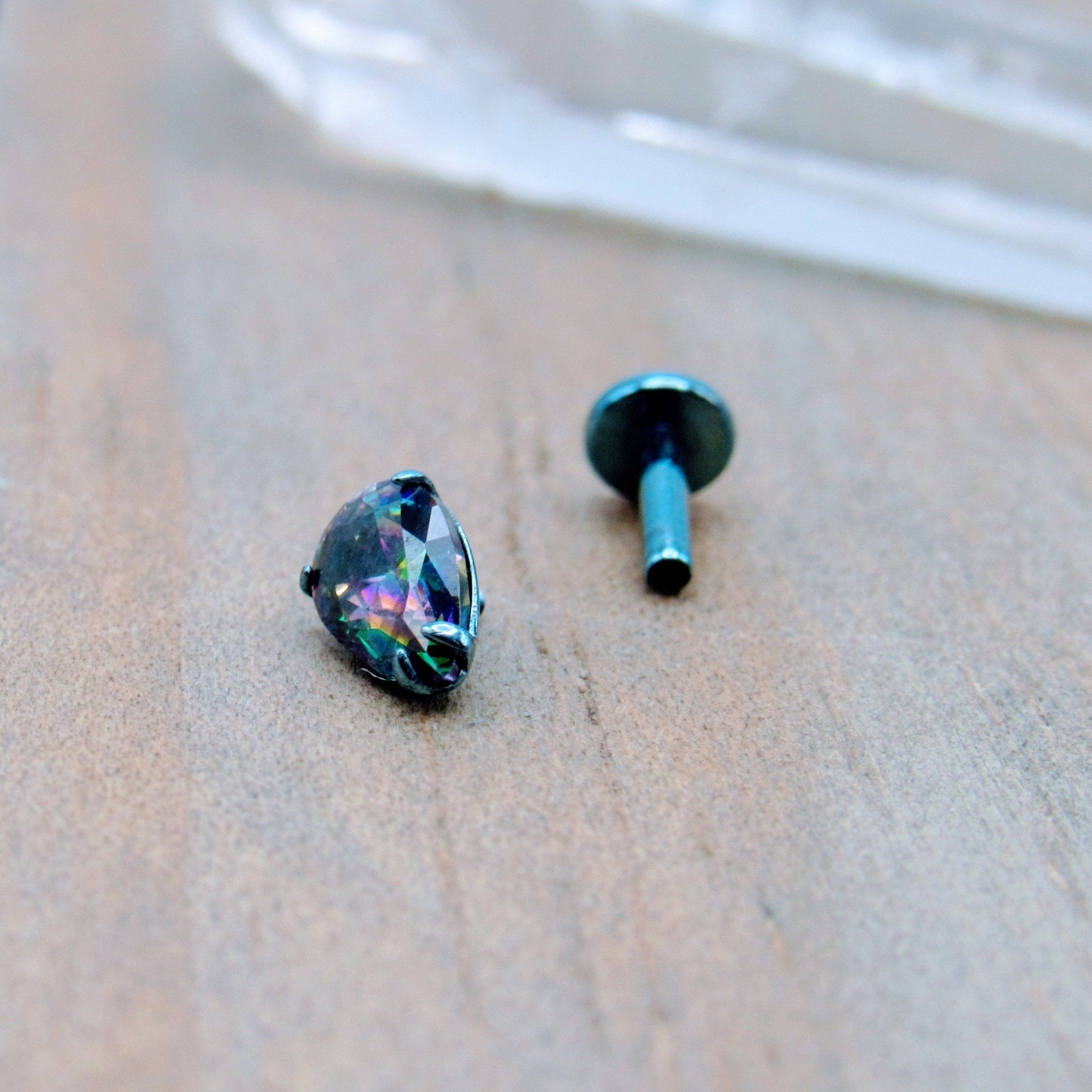16g Titanium pear shaped mystic topaz gemstone flat back labret earring  stud helix conch philtrum body jewelry stud