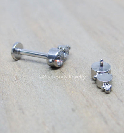 16g titanium double gemstone cluster earring stud barbell