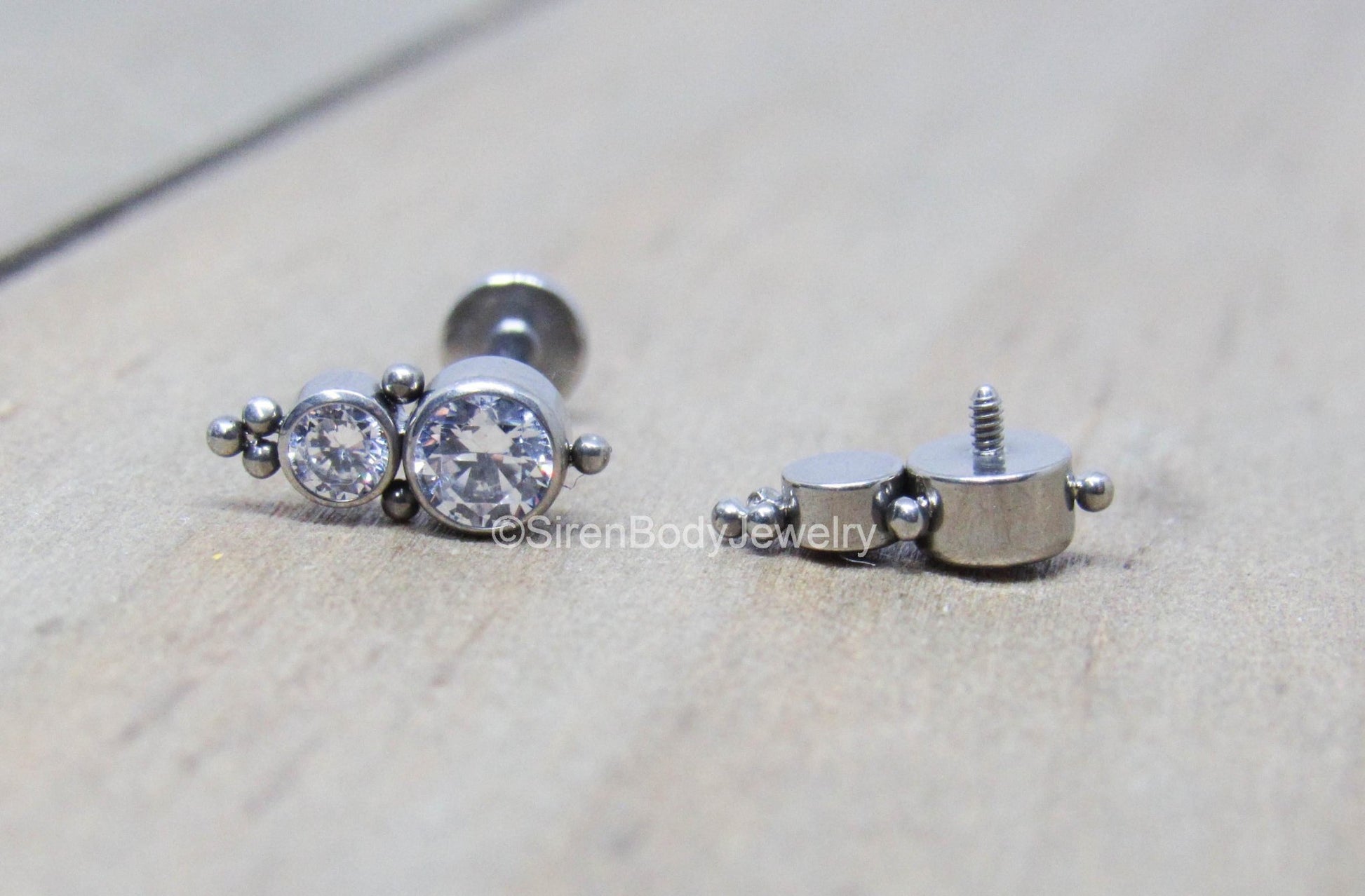 16g double gemstone philtrum piercing titanium flat back labret stud earring