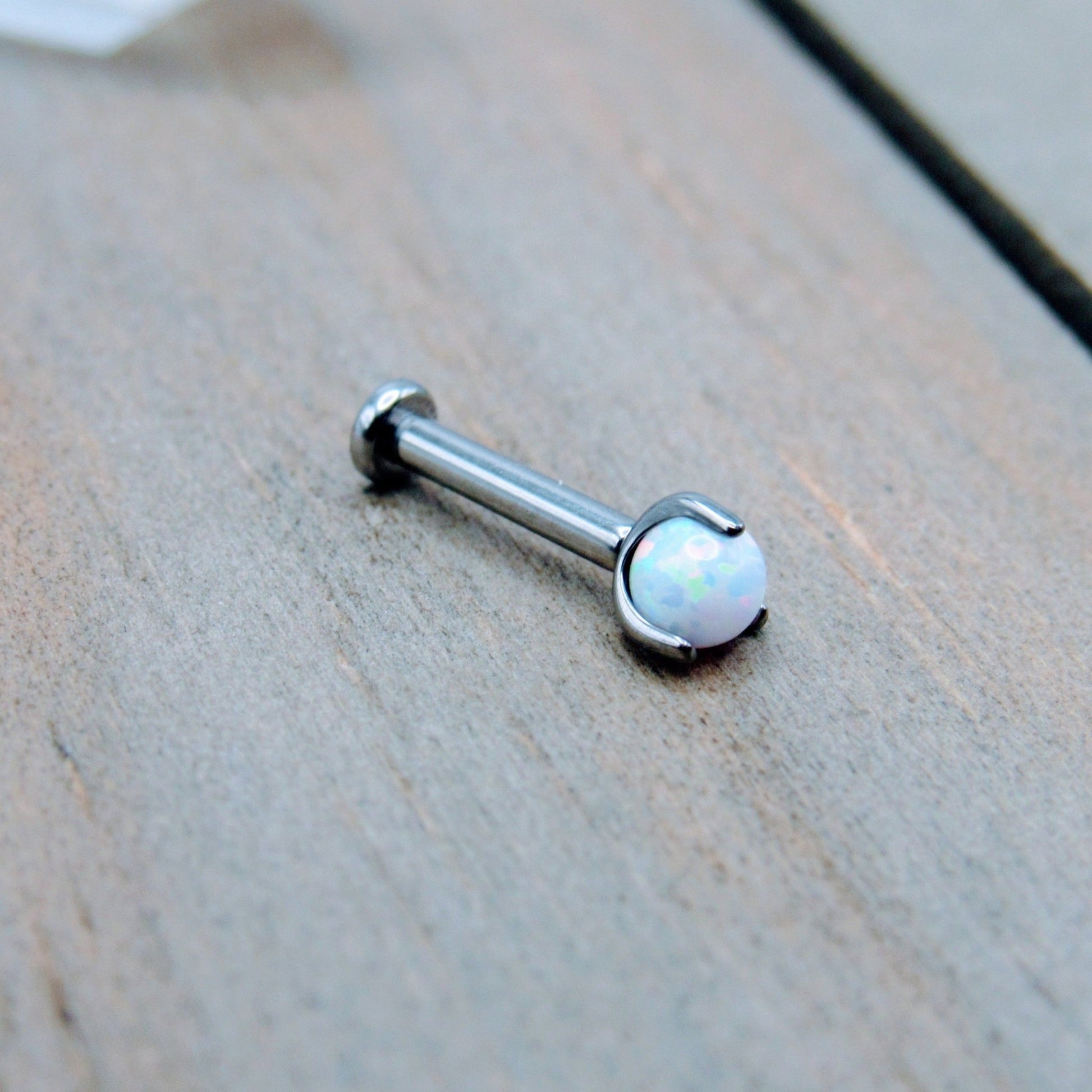 16g White opal titanium flat back earring stud helix lip cartilage tragus body piercing jewelry earring - Siren Body Jewelry