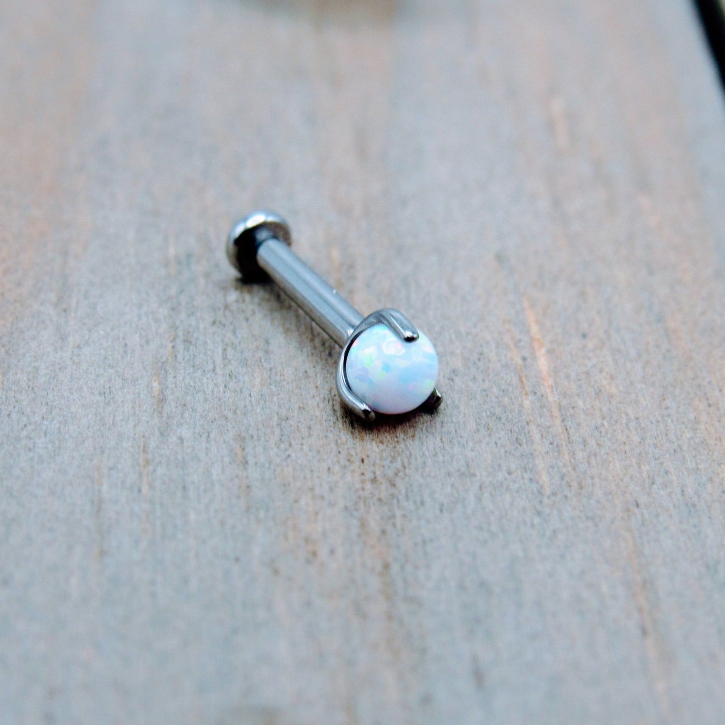 16g White opal titanium flat back earring stud helix lip cartilage tragus body piercing jewelry earring - Siren Body Jewelry