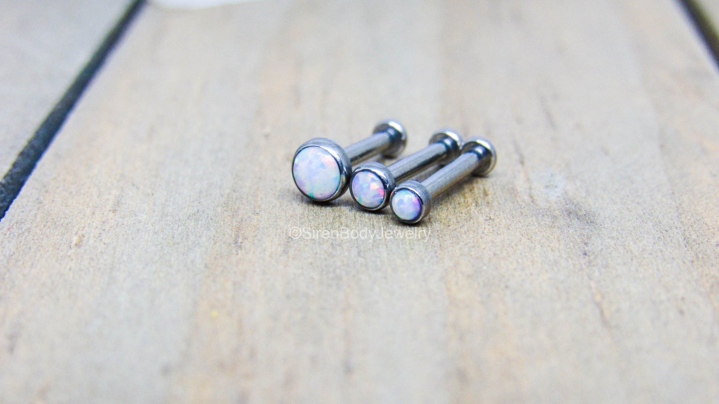 16g White opal titanium flat back labret set of 3 triple forward helix cartilage earrings hypoallergenic 1/4"-5/16" pick your anodized color - SirenBodyJewelry