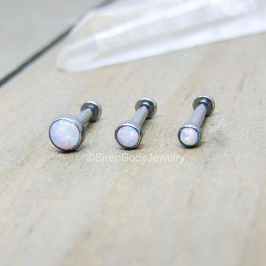 16g White opal titanium flat back labret set of 3 triple forward helix cartilage earrings hypoallergenic 1/4"-5/16" pick your anodized color - SirenBodyJewelry