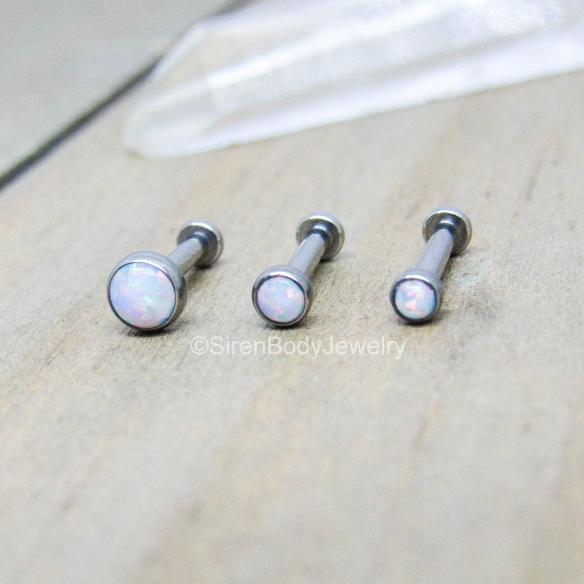 16g White opal titanium flat back labret set of 3 triple forward helix cartilage earrings hypoallergenic 1/4"-5/16" pick your anodized color - SirenBodyJewelry