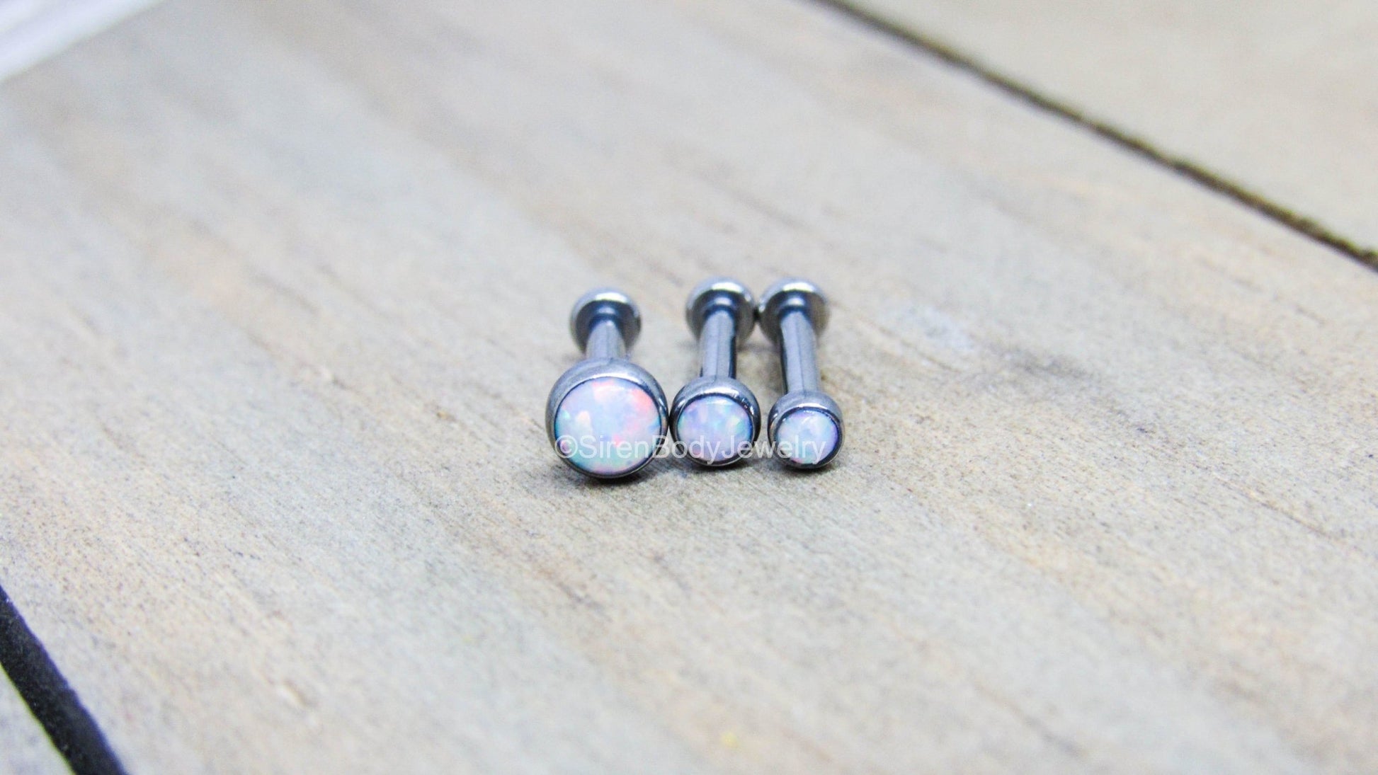 16g White opal titanium flat back labret set of 3 triple forward helix cartilage earrings hypoallergenic 1/4"-5/16" pick your anodized color - SirenBodyJewelry