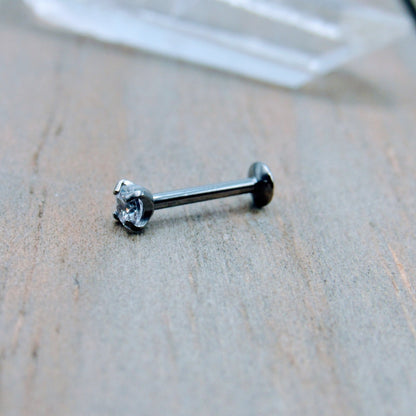 18g Helix piercing titanium flat back earring stud 1/4-5/16" tragus barbell lip labret earlobe piercing earring 3mm clear gemstone - Siren Body Jewelry