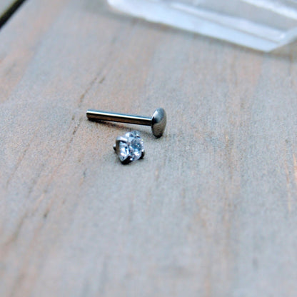 18g Helix piercing titanium flat back earring stud 1/4-5/16" tragus barbell lip labret earlobe piercing earring 3mm clear gemstone - Siren Body Jewelry