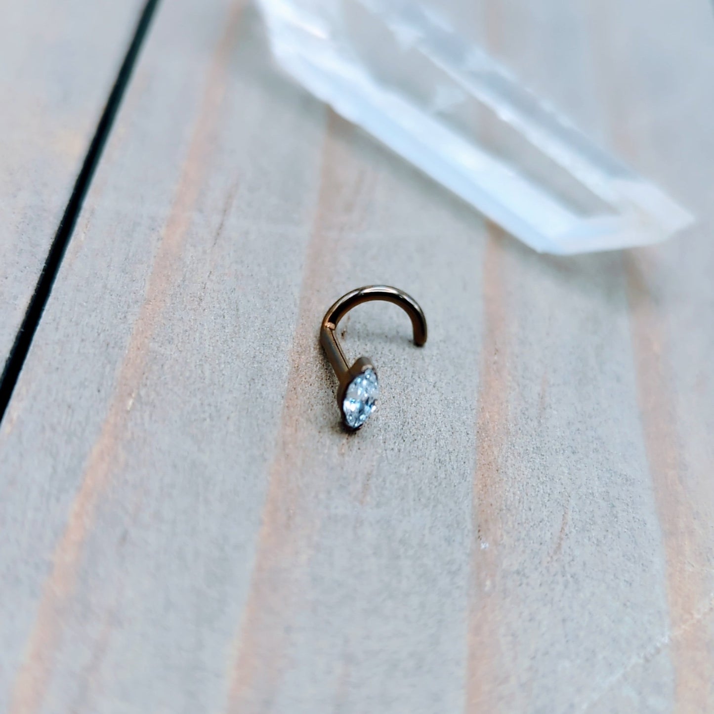 18g Titanium nose piercing jewelry marquise gemstone premium cubic zirconia clear nose piercing screw - Siren Body Jewelry