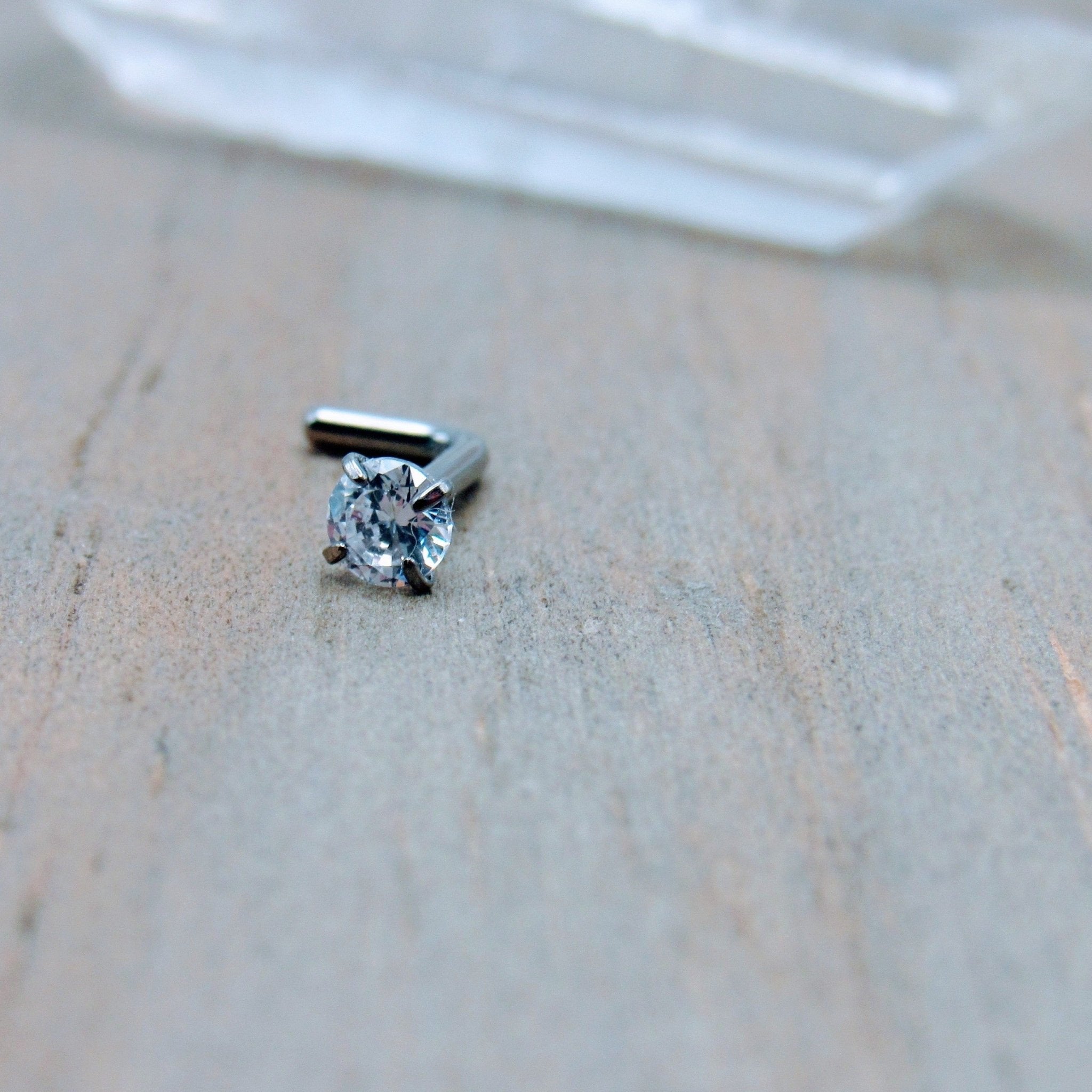 3mm CZ Prong Set Gemstone Titanium Nose Piercing Stud Ring Jewelry