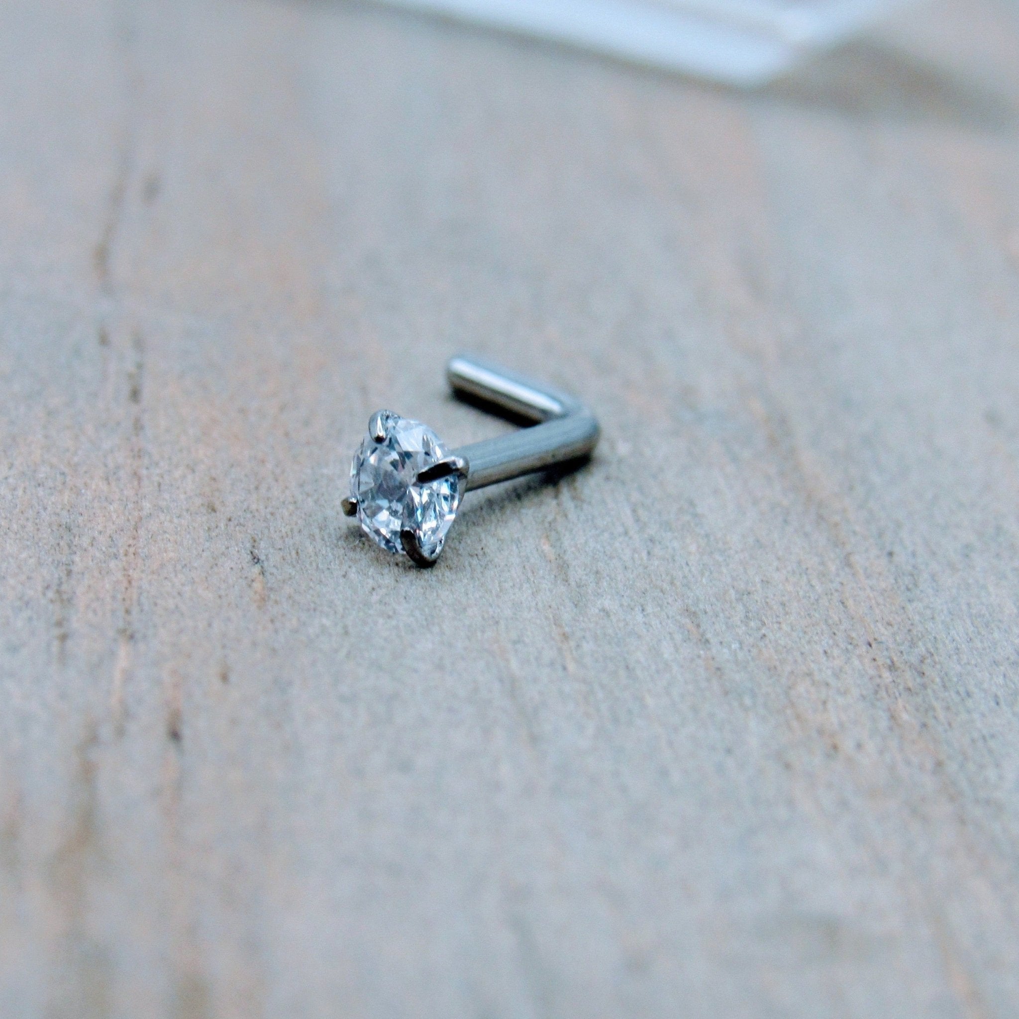 3mm CZ Prong Set Gemstone Titanium Nose Piercing Stud Ring
