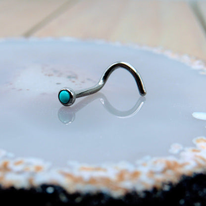 18g Titanium nose piercing screw 2mm turquoise nostril stud hypoallergenic 5/16" length - Siren Body Jewelry