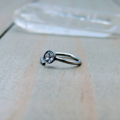 20g Nose piercing hoop silver 3mm cz bezel set gemstone helix cartilage seam ring 5/16" - Siren Body Jewelry