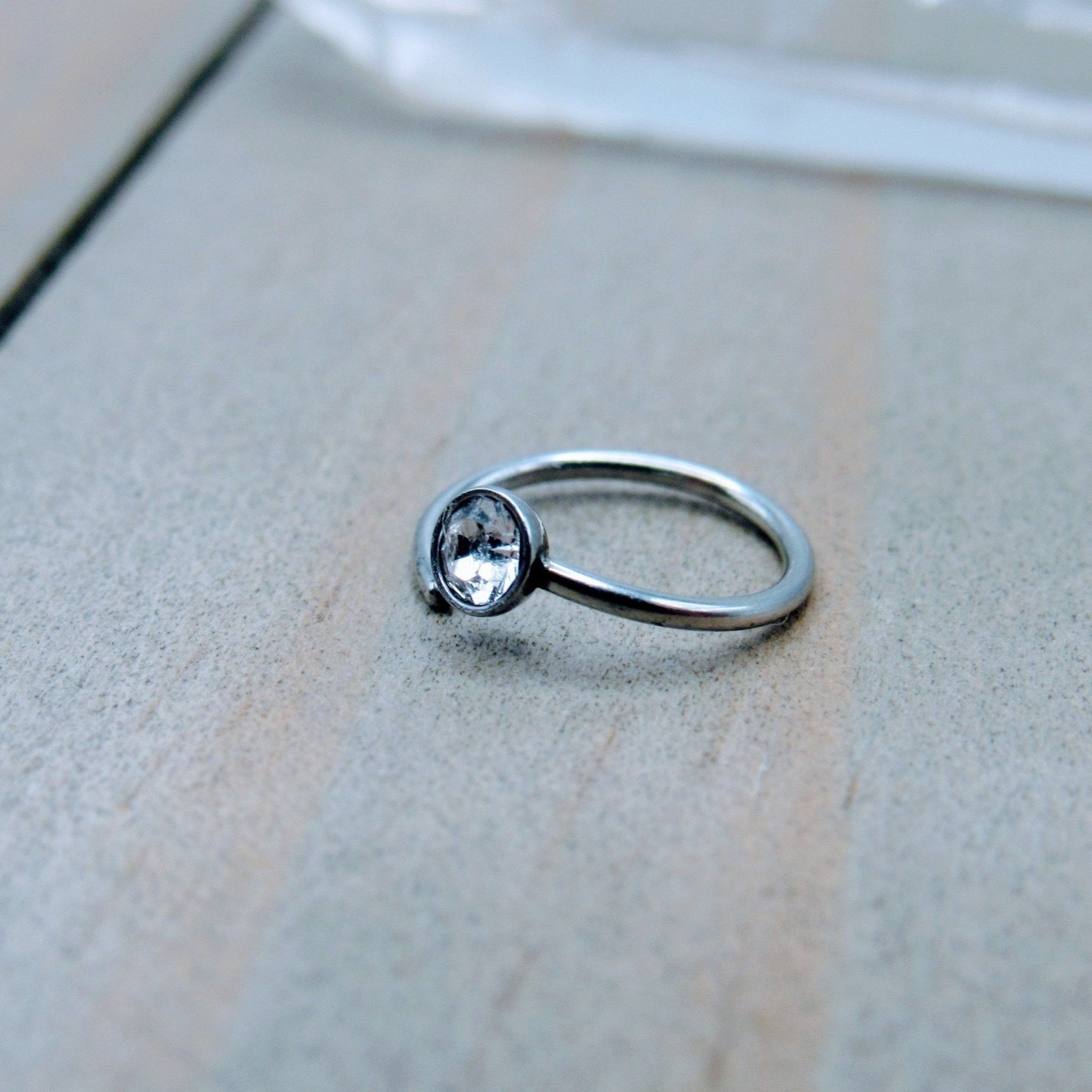 20g Nose piercing hoop silver 3mm cz bezel set gemstone helix cartilage  seam ring 5/16