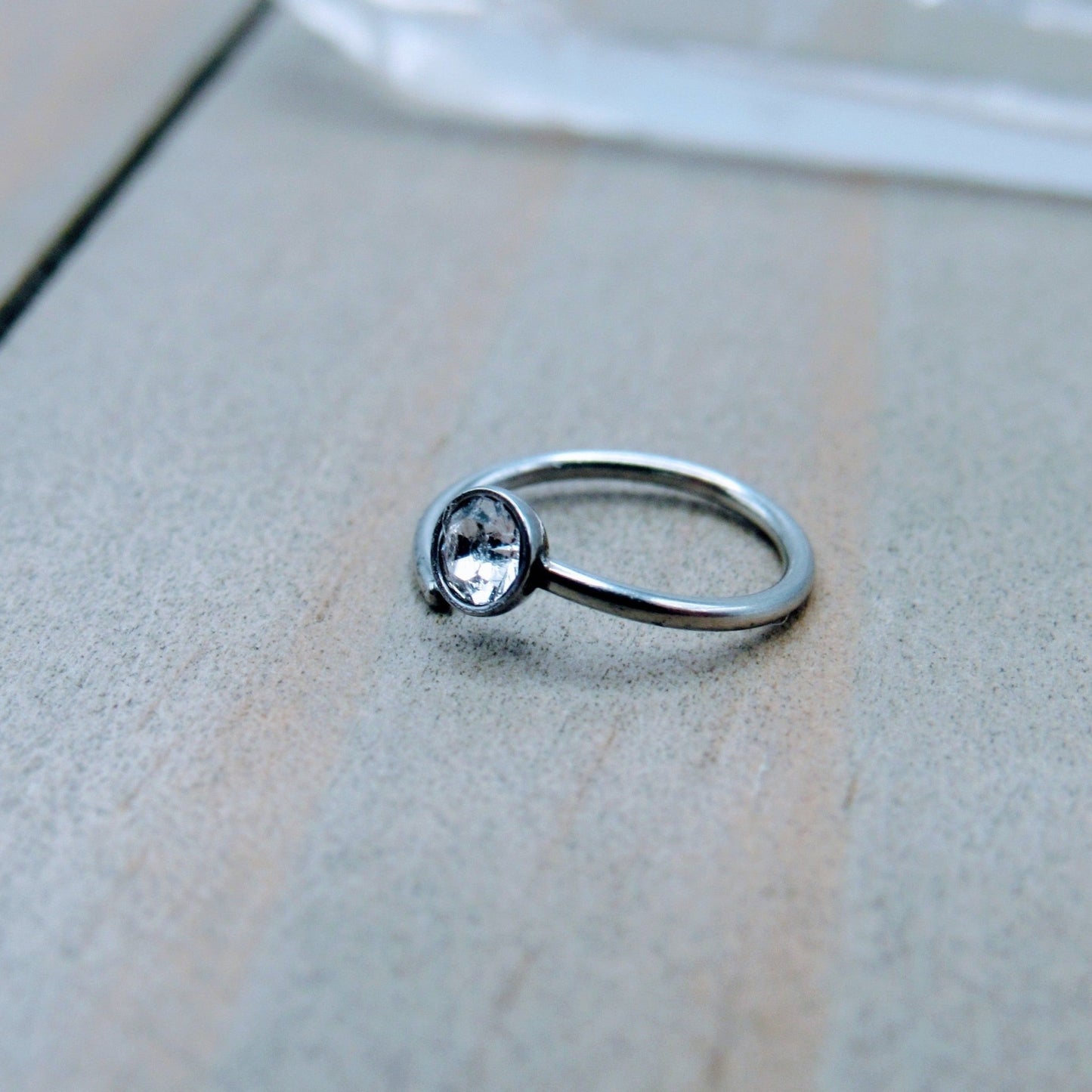 20g Nose piercing hoop silver 3mm cz bezel set gemstone helix cartilage seam ring 5/16" - Siren Body Jewelry