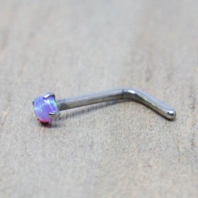 20g 2mm purple opal prong set titanium nose piercing stud