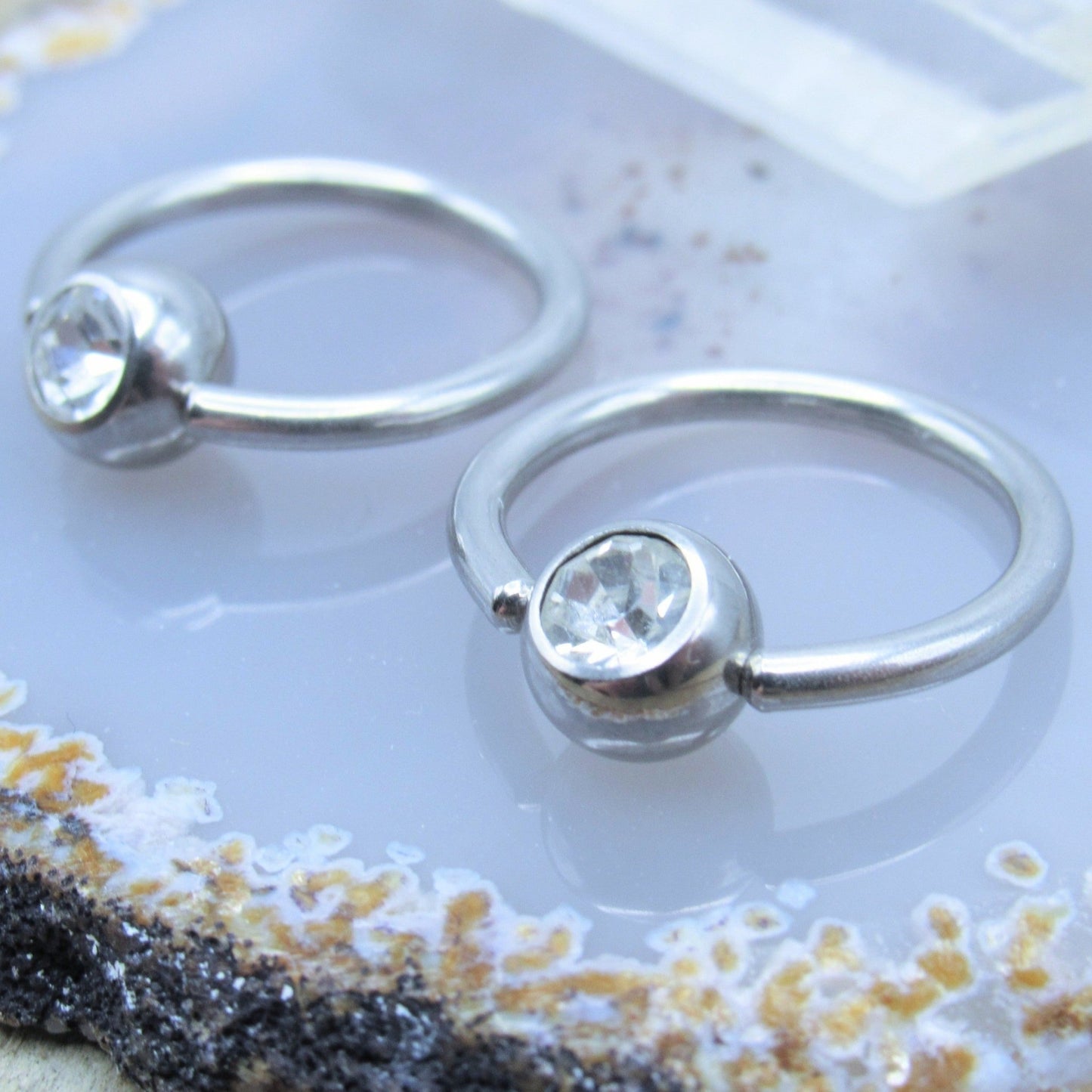 316L Stainless steel captive bead ring body piercing hoop set CZ gemstone dimple beads - Siren Body Jewelry