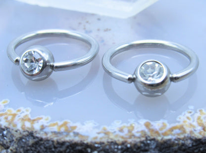 316L Stainless steel captive bead ring body piercing hoop set CZ gemstone dimple beads - Siren Body Jewelry