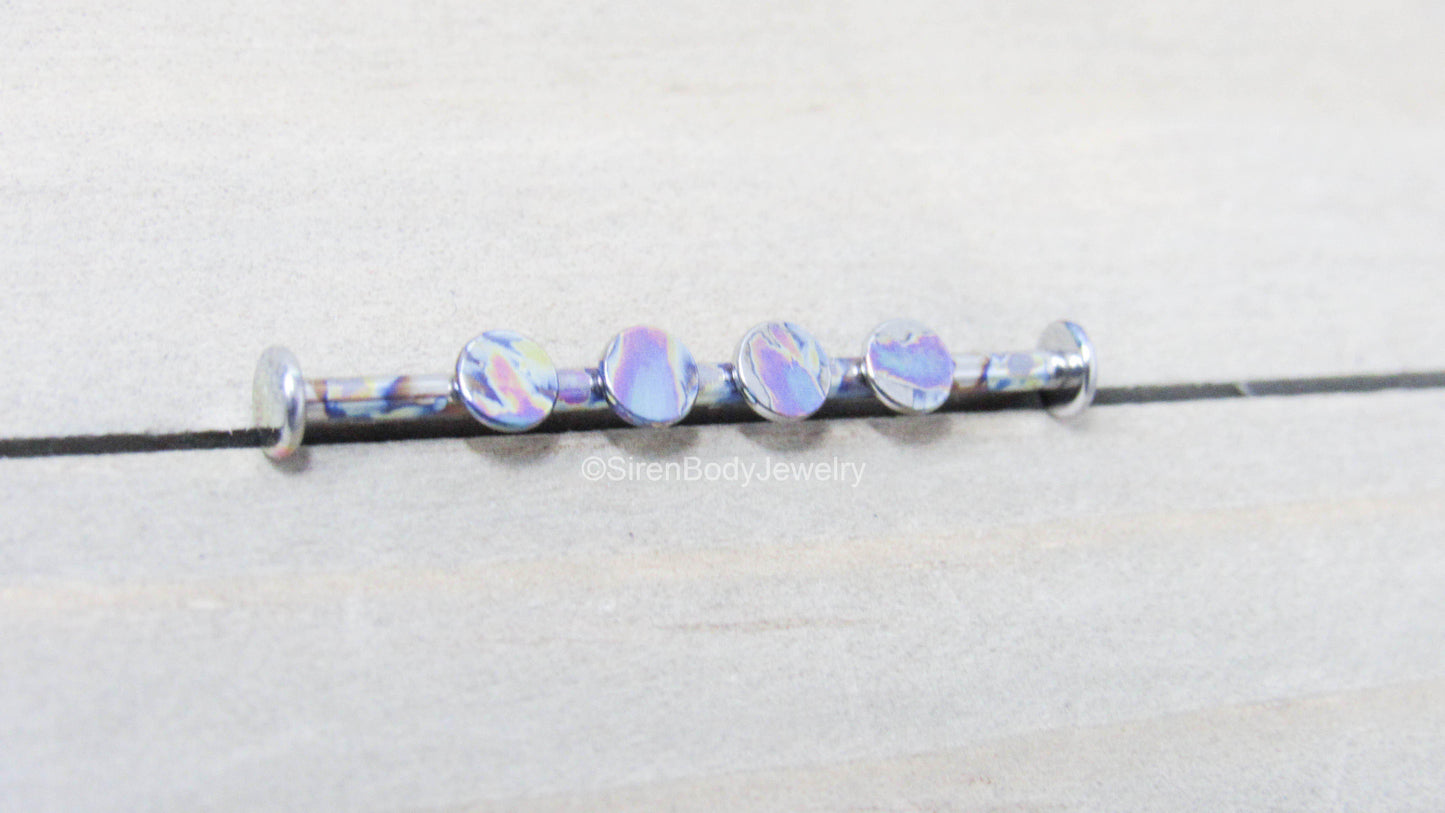 Custom industrial piercing jewelry barbell 14g titanium 4 hole oilslick anodized straight bar 1 1/4"