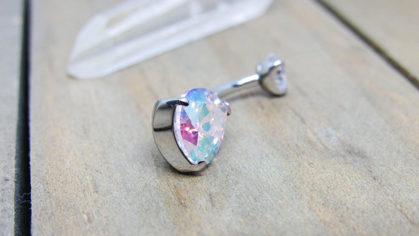 14g titanium anodized belly  button ring pear gemstone