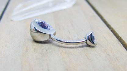 Titanium belly button ring 14g 3/8" aurora borealis prong set teardrop pear shaped navel bar